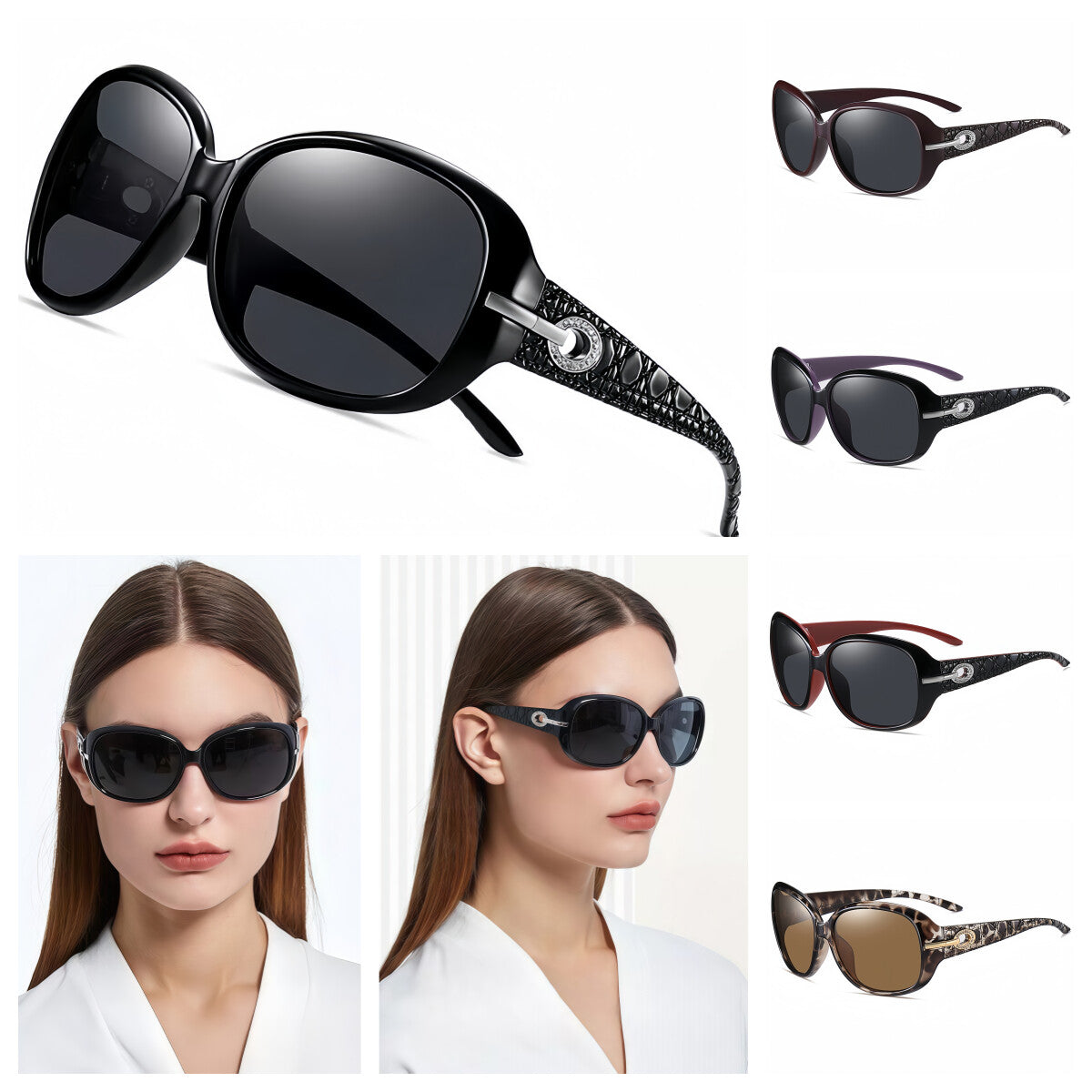 Women Diamond-Inspired Arms Anti-UV400 Polarized Sunglasses Travel Driving Beach # ST2012