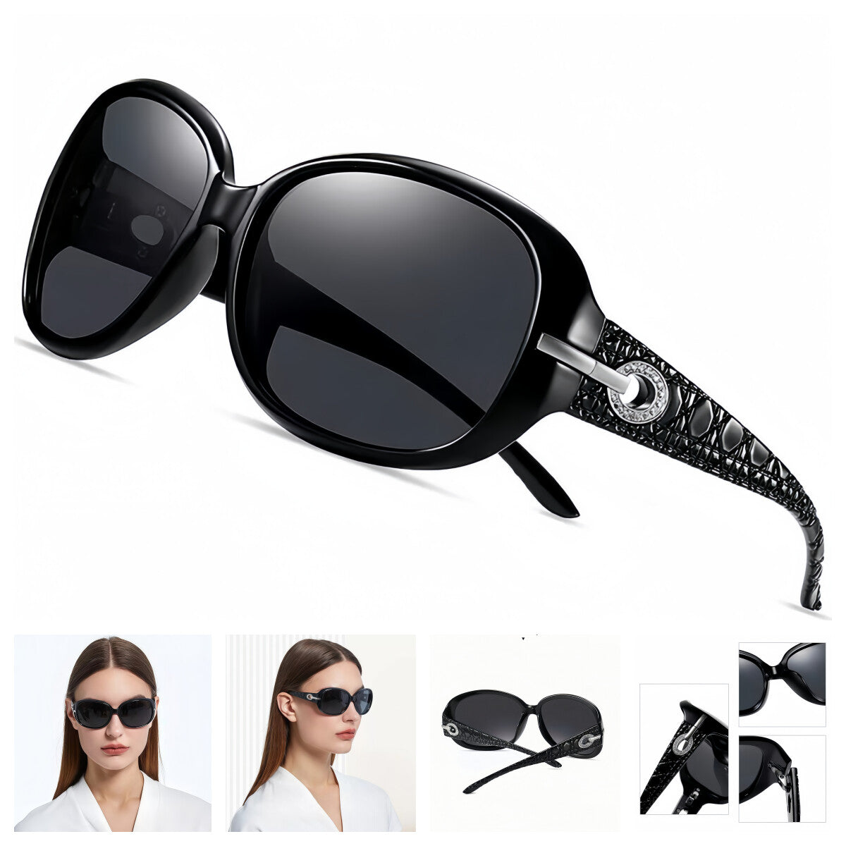 Women Diamond-Inspired Arms Anti-UV400 Polarized Sunglasses Travel Driving Beach # ST2012