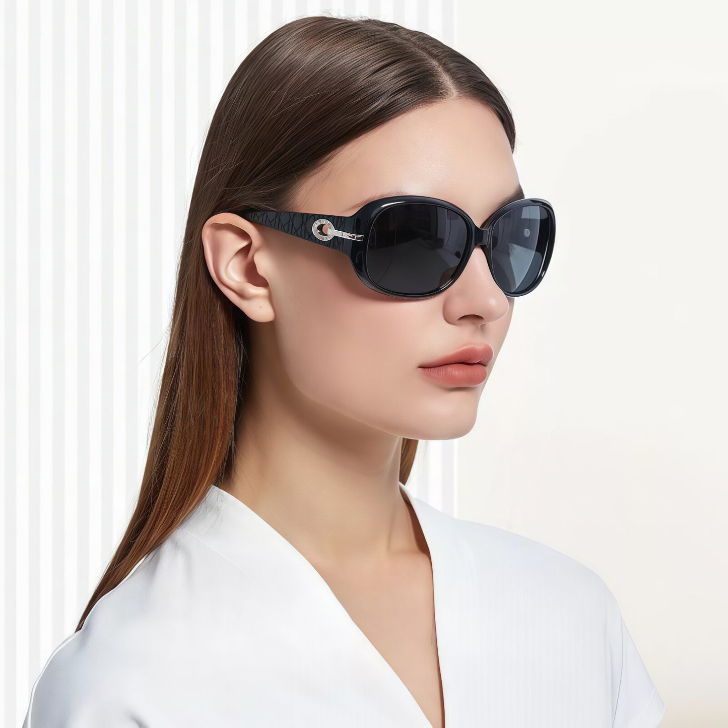 Women Diamond-Inspired Arms Anti-UV400 Polarized Sunglasses Travel Driving Beach # ST2012