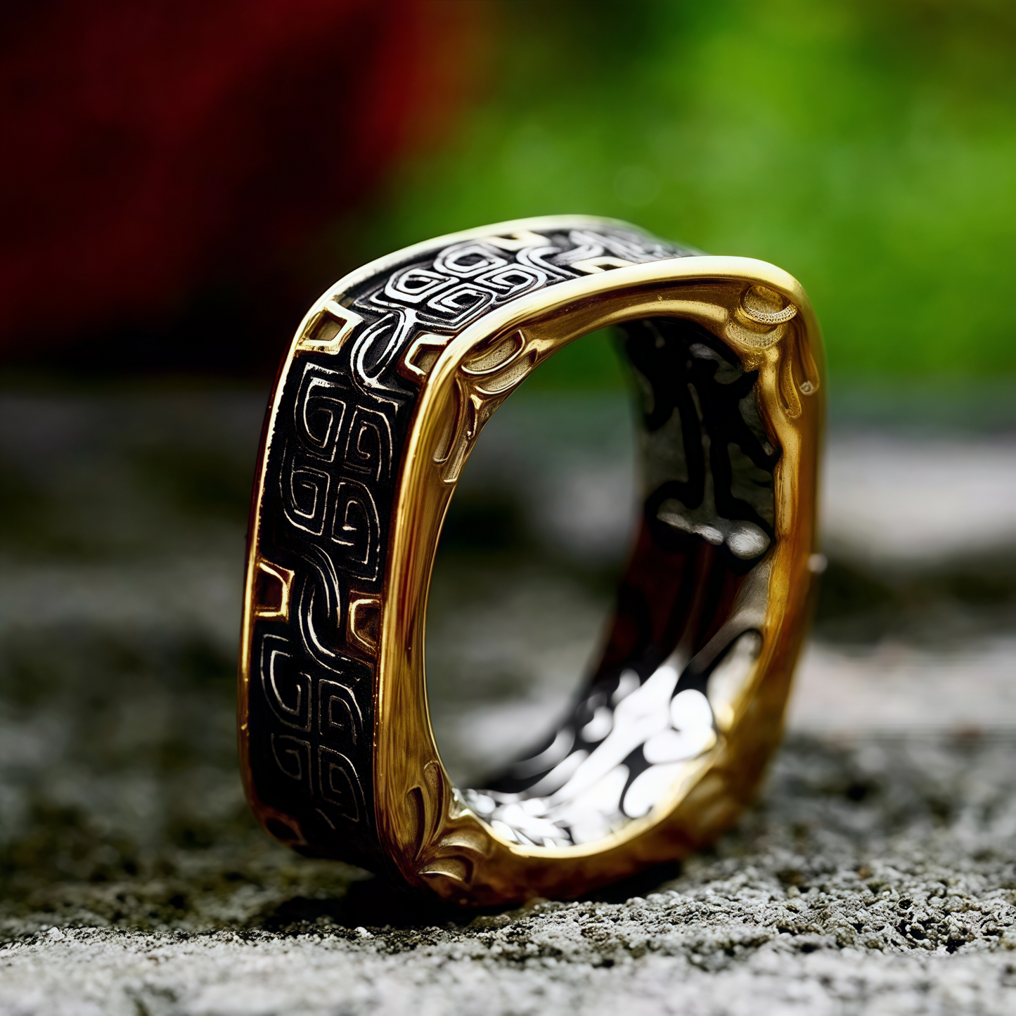 Men Vintage Norse Square Ring Dark Aesthetic Gothic Jewelry Totem Engraving Band R348