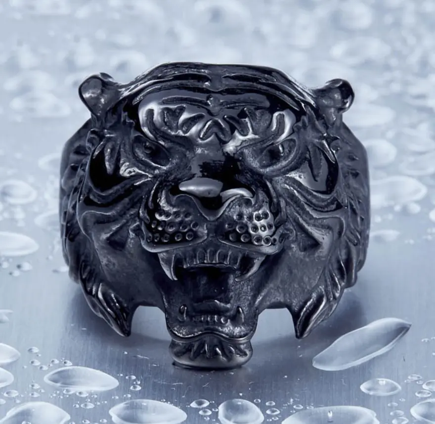 Men Tiger Head Symbol of Courage Leadership Wealth Strength Animal Engraved Ring # R31