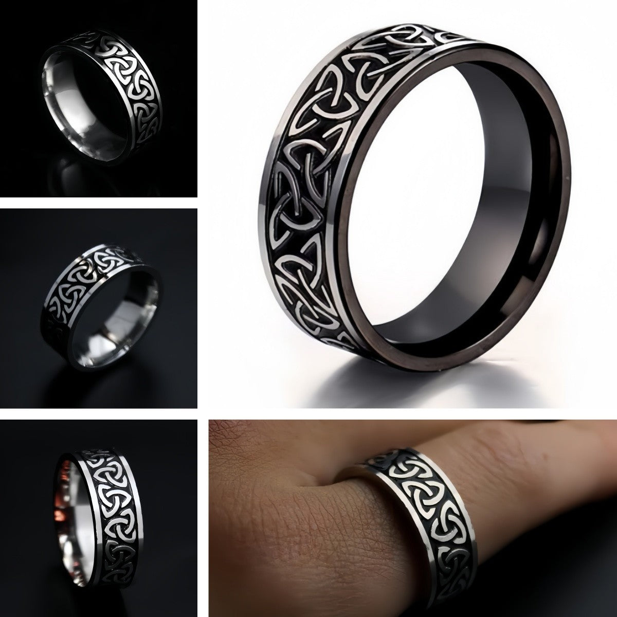 Men Viking-Inspired Celtic Trinity Knot Ring Band Symbol of Protection & Loyalty R292