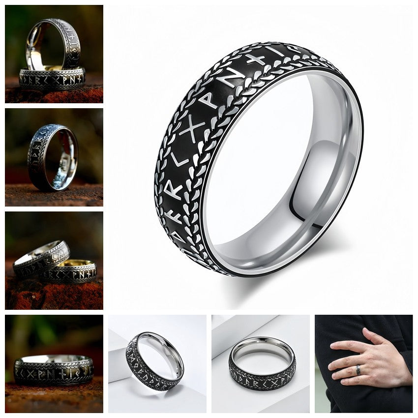 Men Norse Viking Rune Ring Engraved Protective Amulet Ancient Power Nordic Band R353