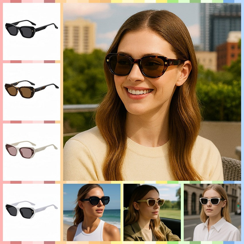 Women's Polarized Sunglasses Square Retro Rivet UV400 Anti-Glare Outdoor Driving # BC9103