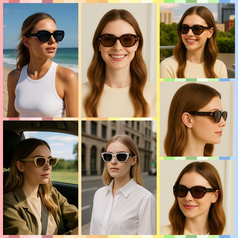 Women's Polarized Sunglasses Square Retro Rivet UV400 Anti-Glare Outdoor Driving # BC9103