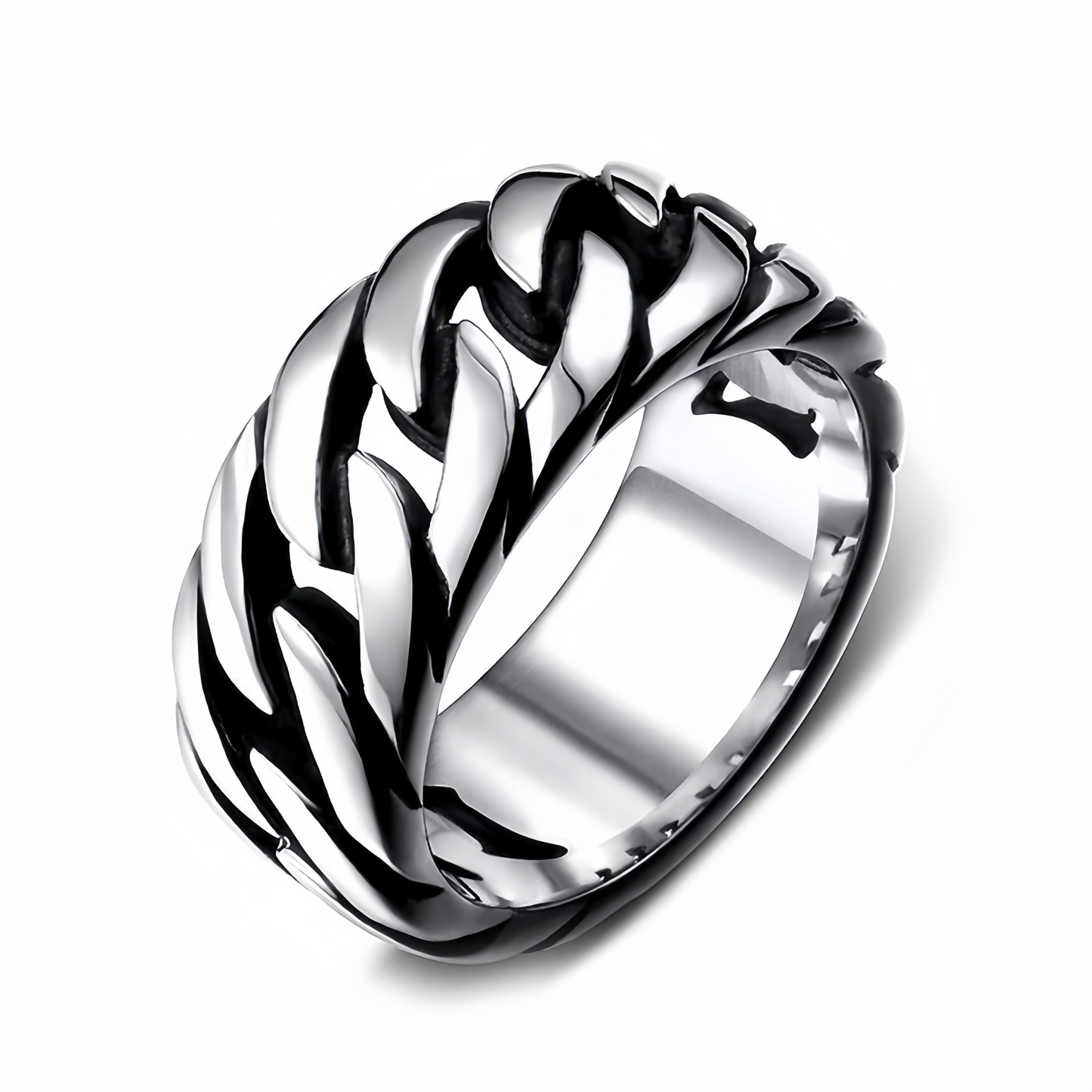 Men Cuban Link Chain Stainless Steel Rings Chunky Polished Band Biker Punk Style R215