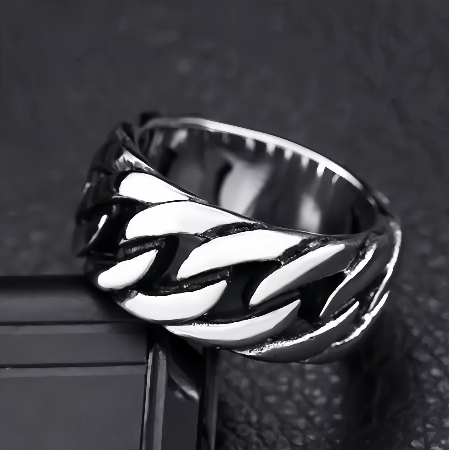 Men Cuban Link Chain Stainless Steel Rings Chunky Polished Band Biker Punk Style R215