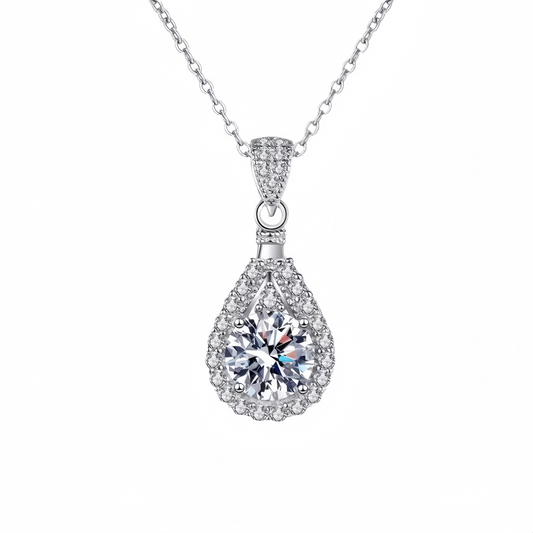 Women Elegant 1CT Waterdrop Moissanite Pendant Party Wedding Engagement Necklace M0198