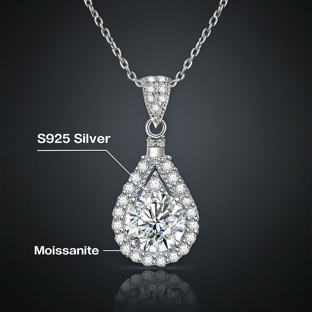 Women Elegant 1CT Waterdrop Moissanite Pendant Party Wedding Engagement Necklace M0198