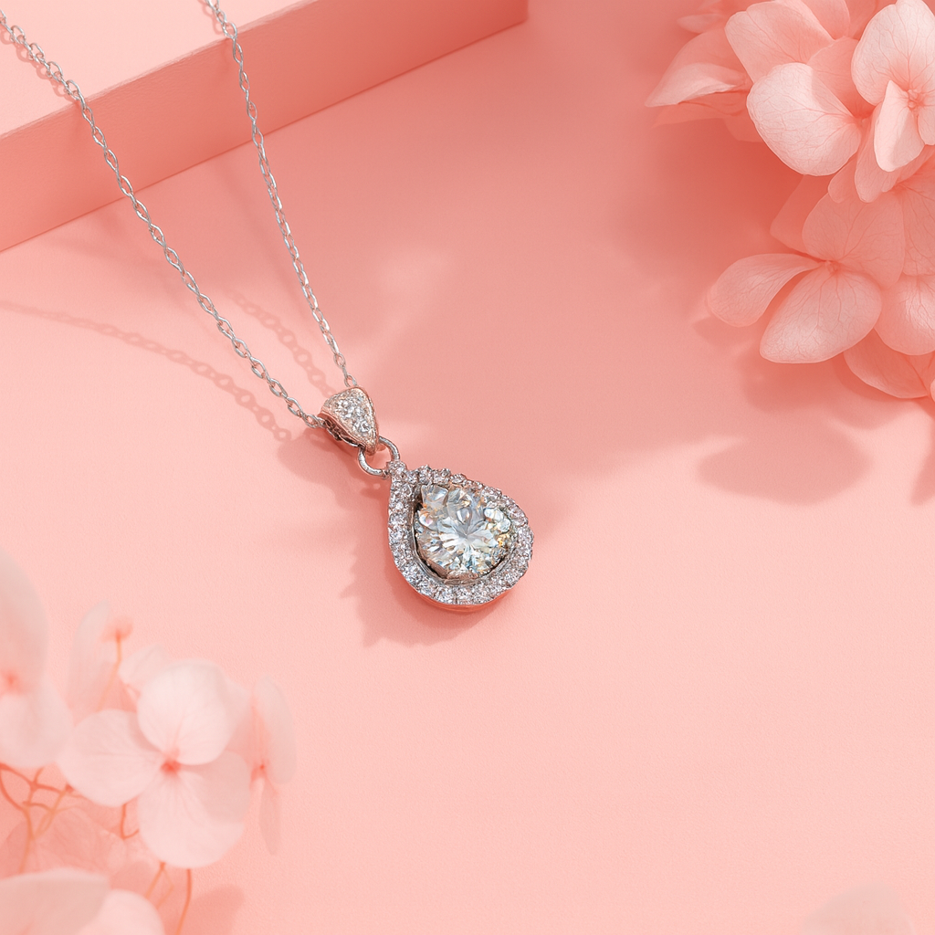 Women Elegant 1CT Waterdrop Moissanite Pendant Party Wedding Engagement Necklace M0198