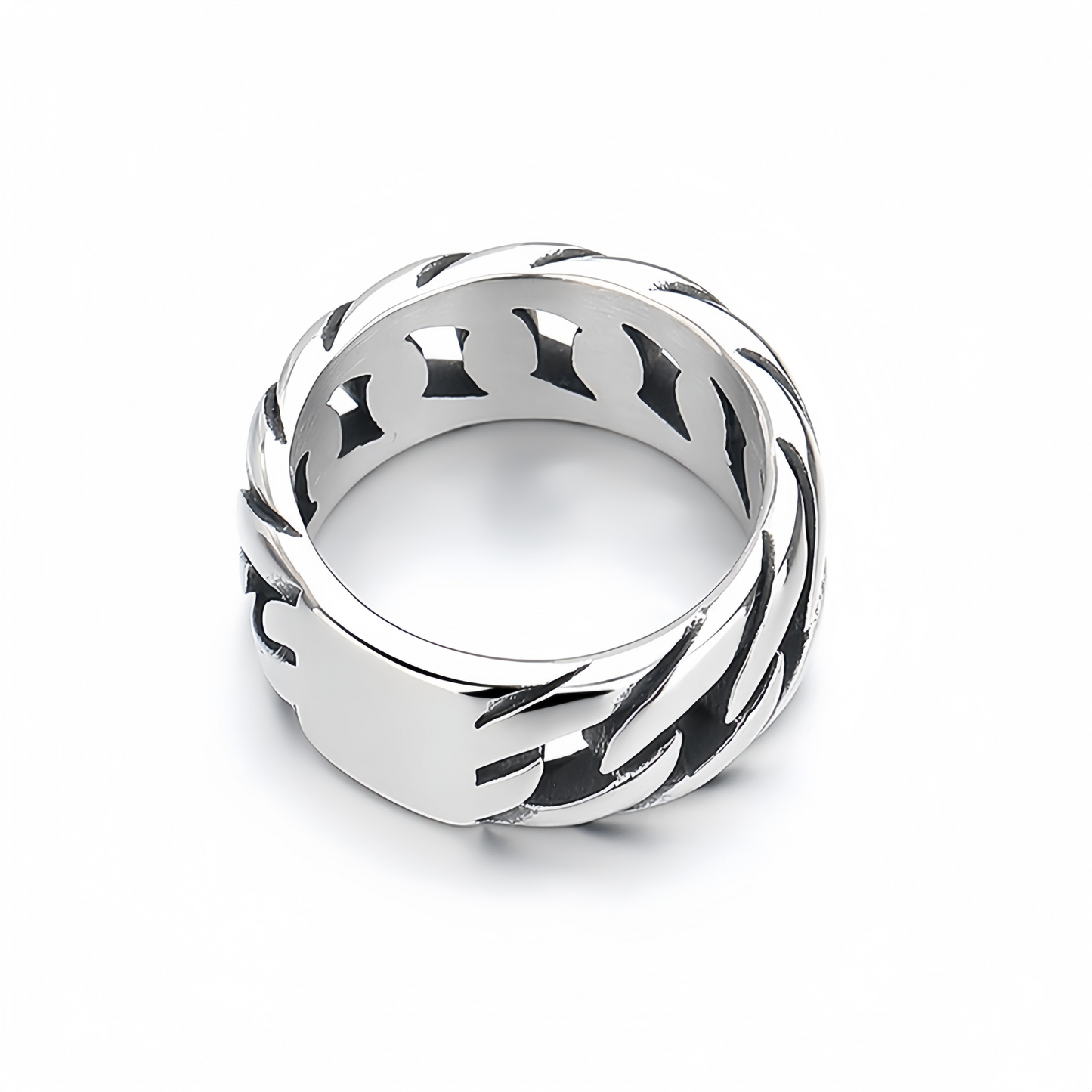 Men Cuban Link Chain Stainless Steel Rings Chunky Polished Band Biker Punk Style R215