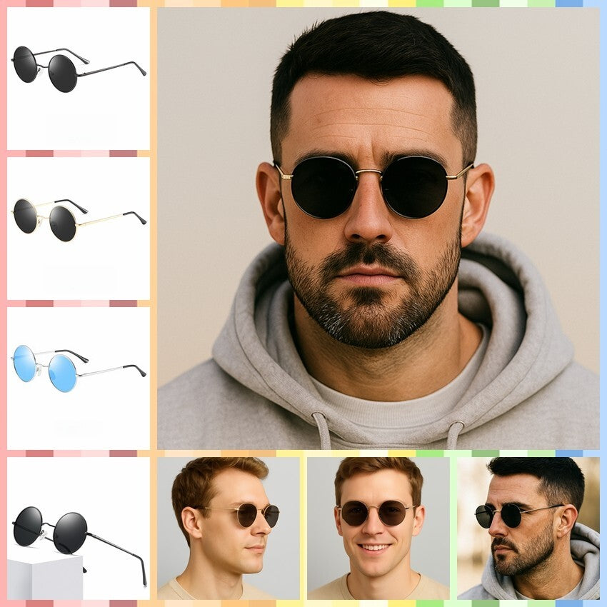 Men Retro Lightweight Circle Round Sunglasses UV400 Anti-Glare Hippie Aesthetics # 801