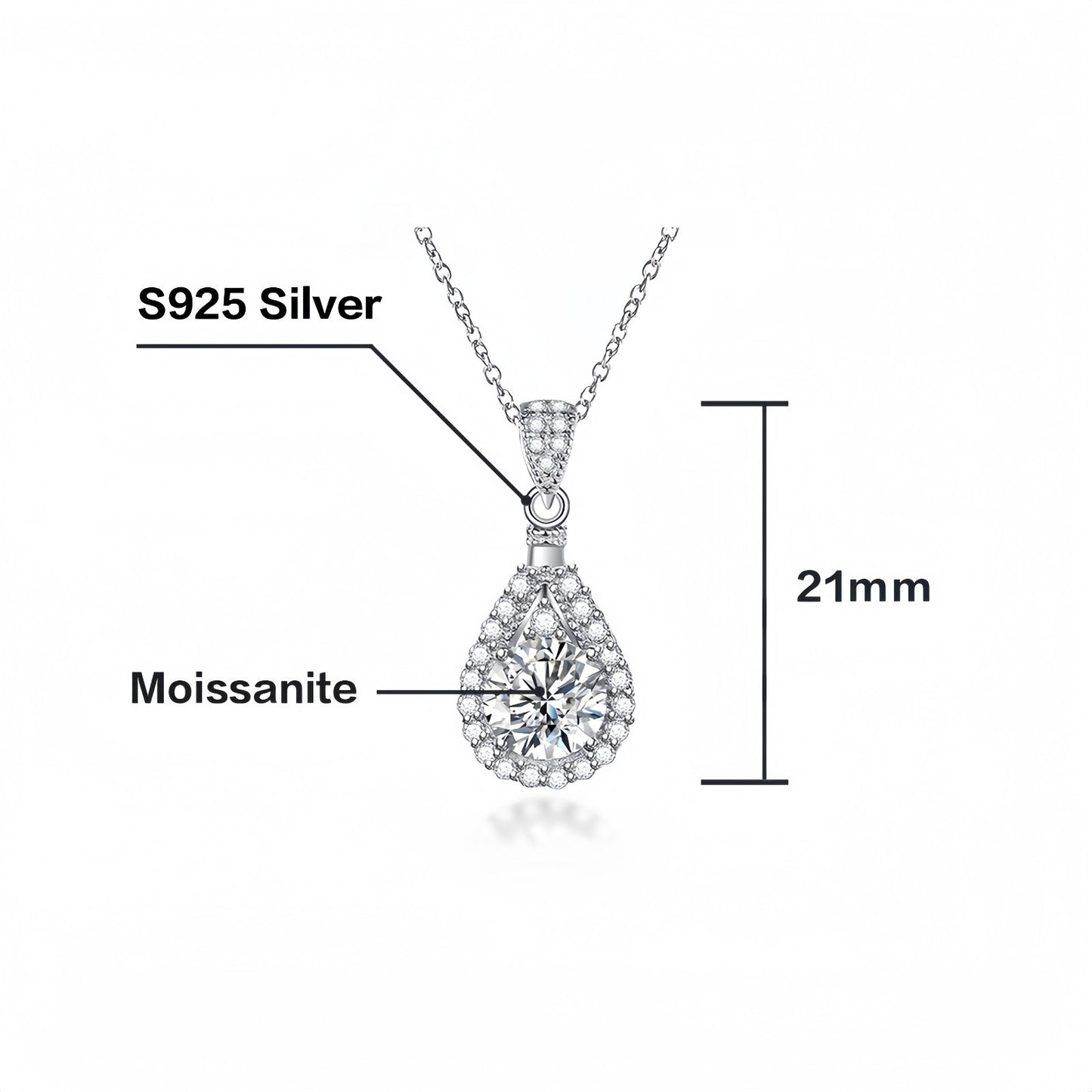 Women Elegant 1CT Waterdrop Moissanite Pendant Party Wedding Engagement Necklace M0198