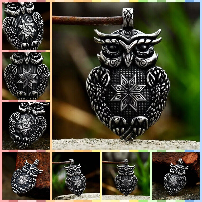 Men Jewellery Retro Stainless Steel Wise Owl Pendant Animal Totem Necklace Gifts