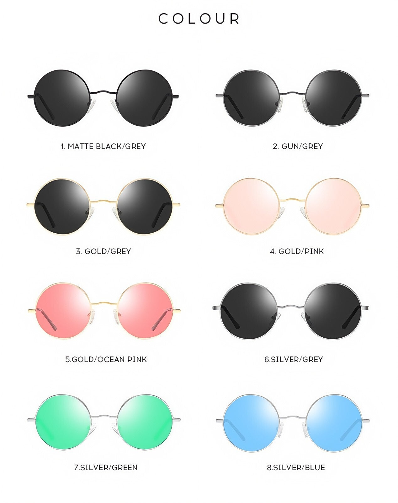 Men Retro Lightweight Circle Round Sunglasses UV400 Anti-Glare Hippie Aesthetics # 801