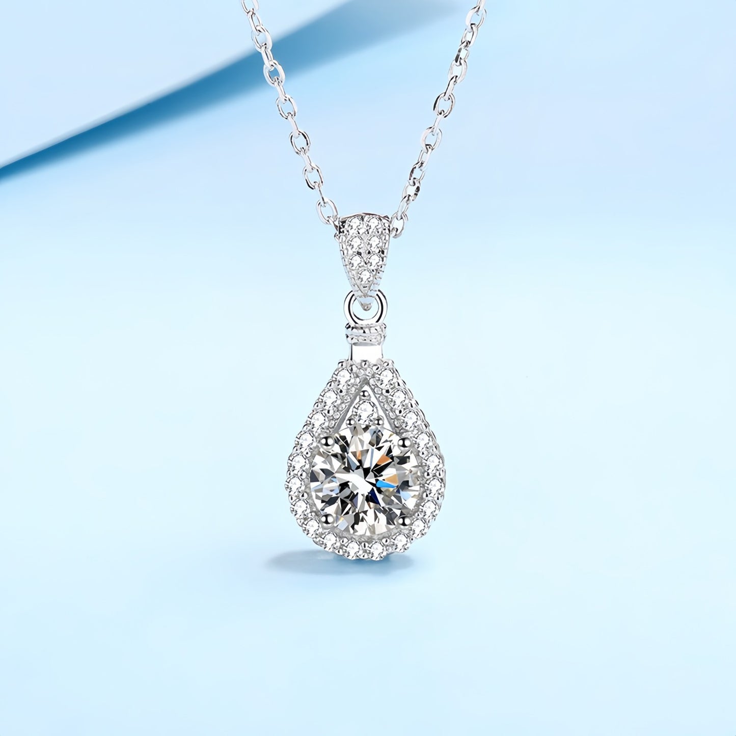 Women Elegant 1CT Waterdrop Moissanite Pendant Party Wedding Engagement Necklace M0198