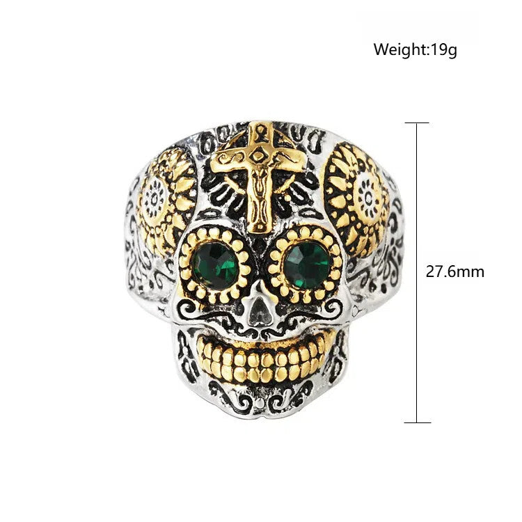 Men Individuality Amulet Stone Strength Edgy Cross Craft Totem Skull Biker Rings # R260