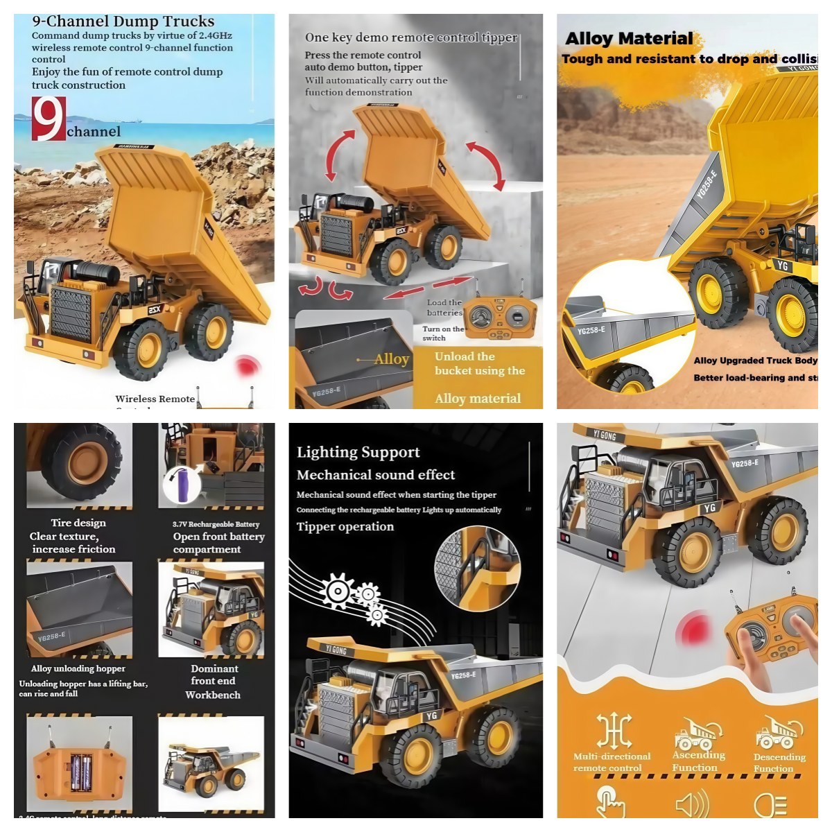 Remote Control Multi-Terrain Dump Truck Tipper Loader Bulldozer RC Toy Boys Gift