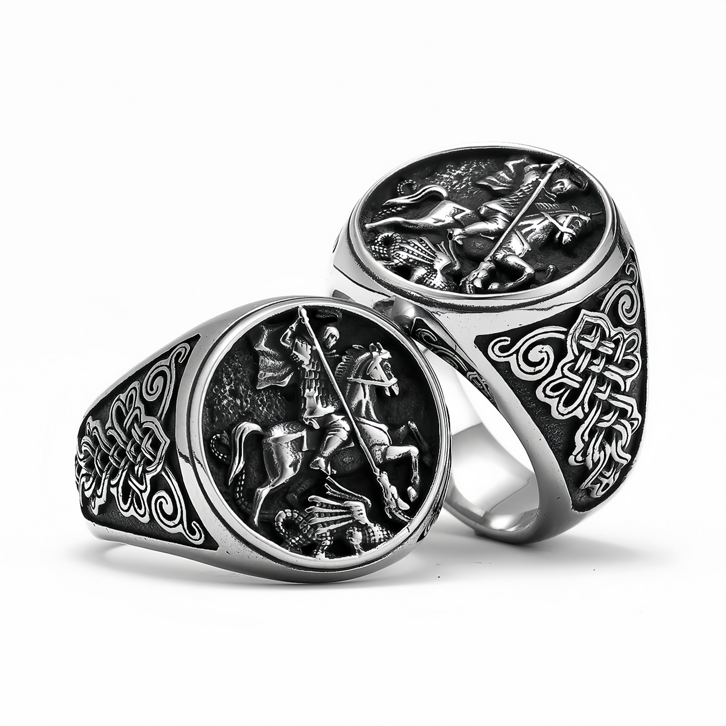 Men Stainless Steel Saint George Dragon Slayer Ring Knight Celtic Signet Jewelry # R280