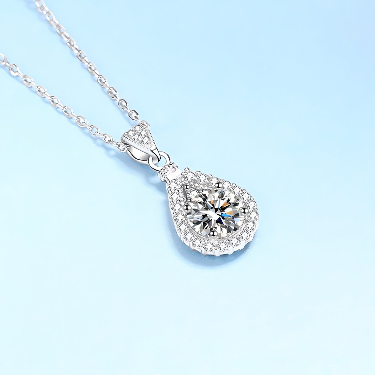 Women Elegant 1CT Waterdrop Moissanite Pendant Party Wedding Engagement Necklace M0198