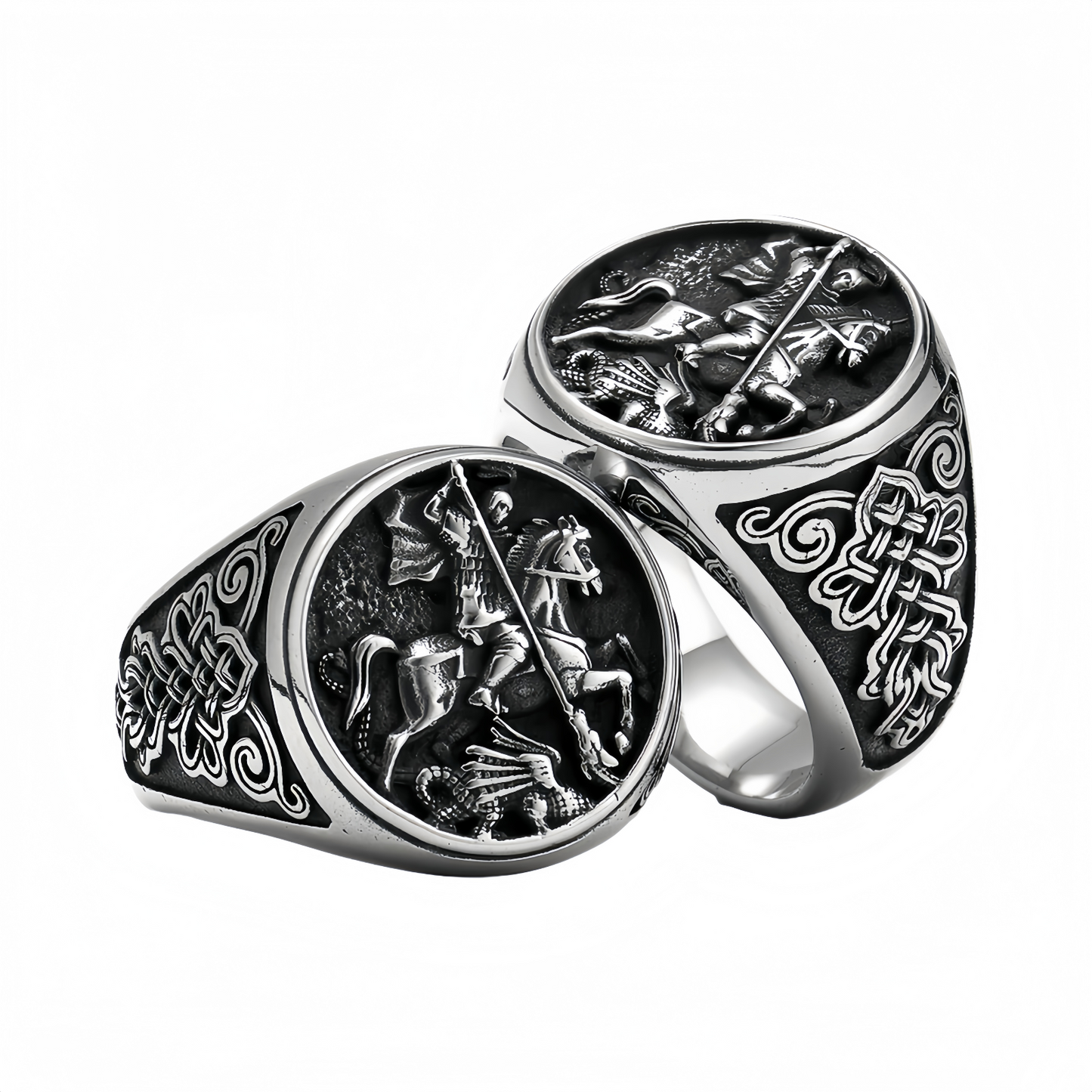 Men Stainless Steel Saint George Dragon Slayer Ring Knight Celtic Signet Jewelry # R280