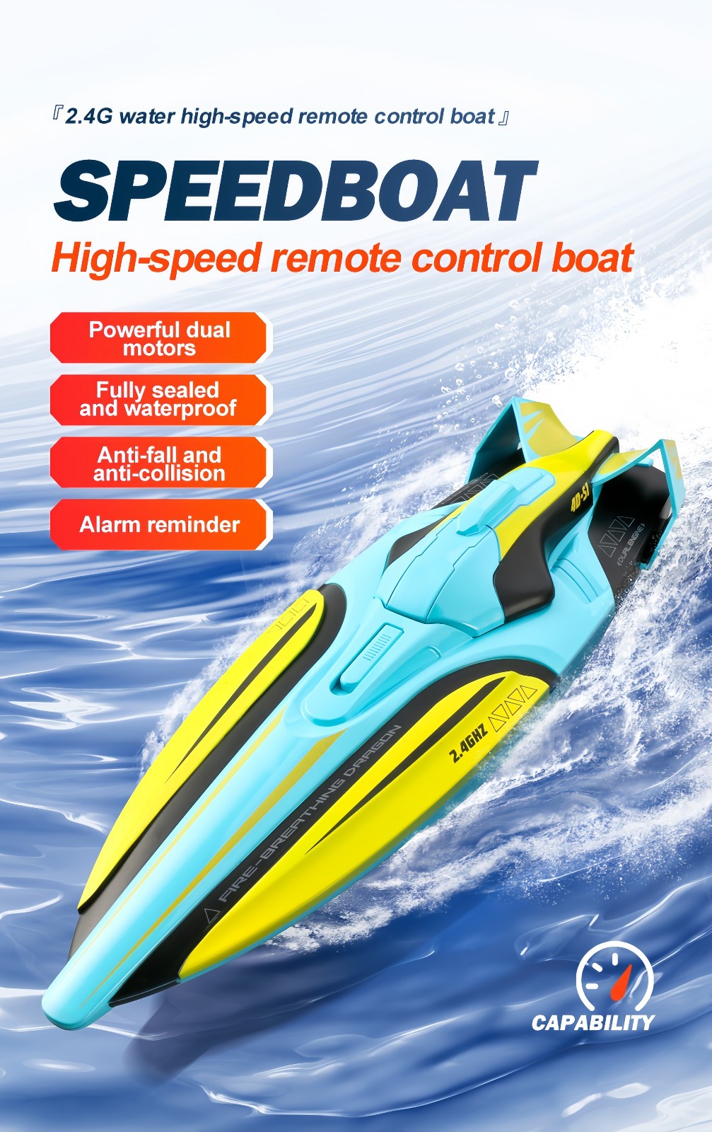 2.4GHz Waterproof S1 Long Range Wireless Remote Control High Speed Boat Toy Gift