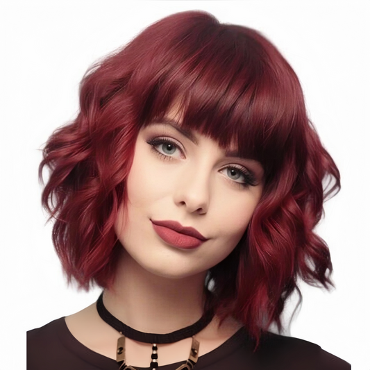 Trendy Lightweight & Breathable Framing Bangs Synthetic Hair Short Wavy Bob Wigs # 1715