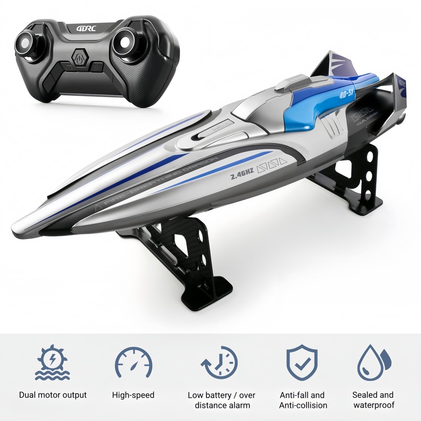 2.4GHz Waterproof S1 Long Range Wireless Remote Control High Speed Boat Toy Gift