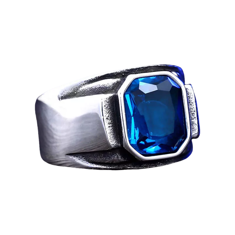 Men Vintage Statement Ring Octagon Cut Blue Green Gemstone Wide Band Punk Biker Jewelry # R216