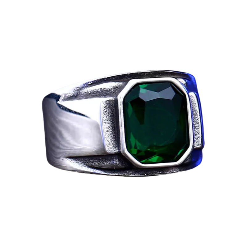 Men Vintage Statement Ring Octagon Cut Blue Green Gemstone Wide Band Punk Biker Jewelry # R216