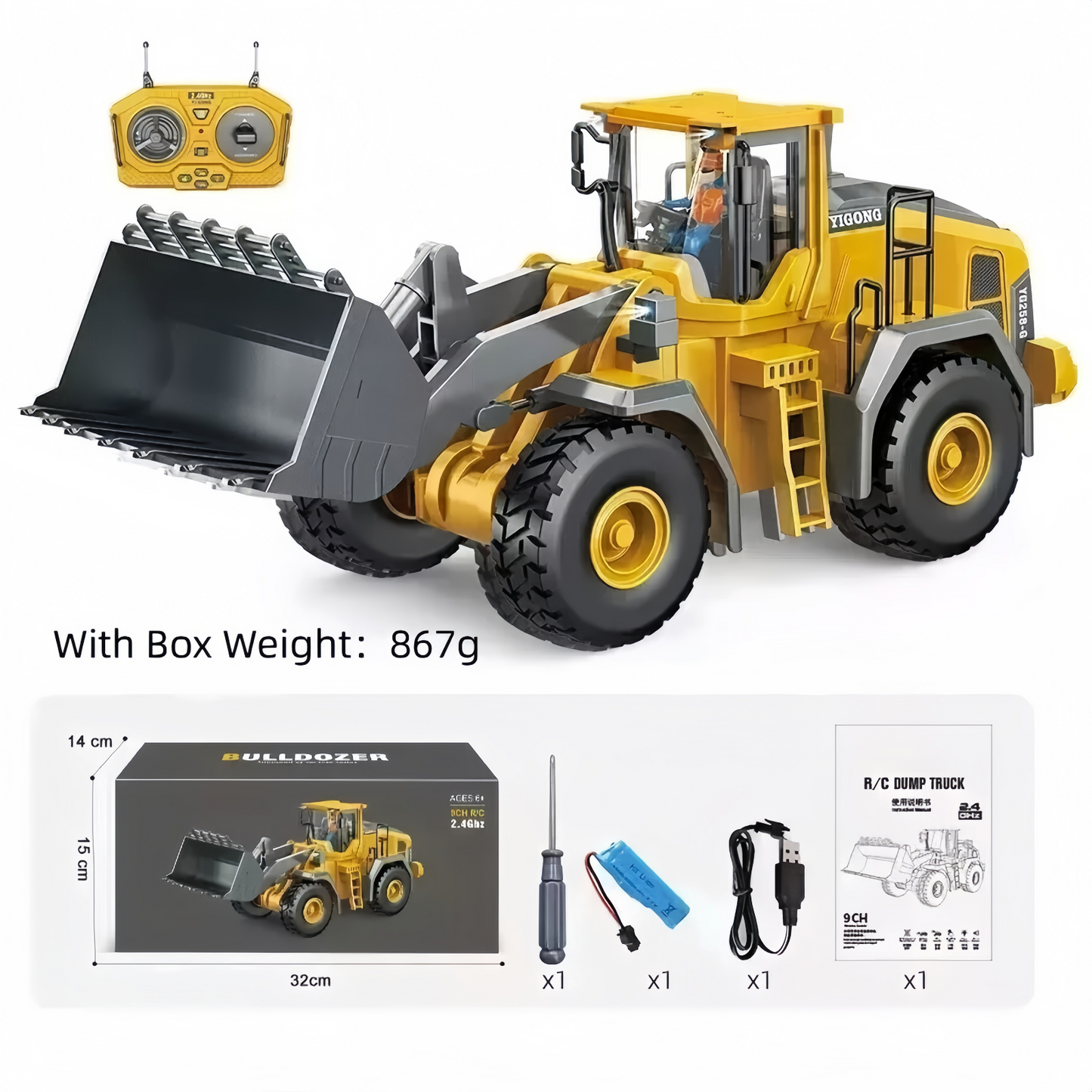 Remote Control Loader Electric Bulldozer Truck Boy Birthday Gift Idea Kid RC Toy