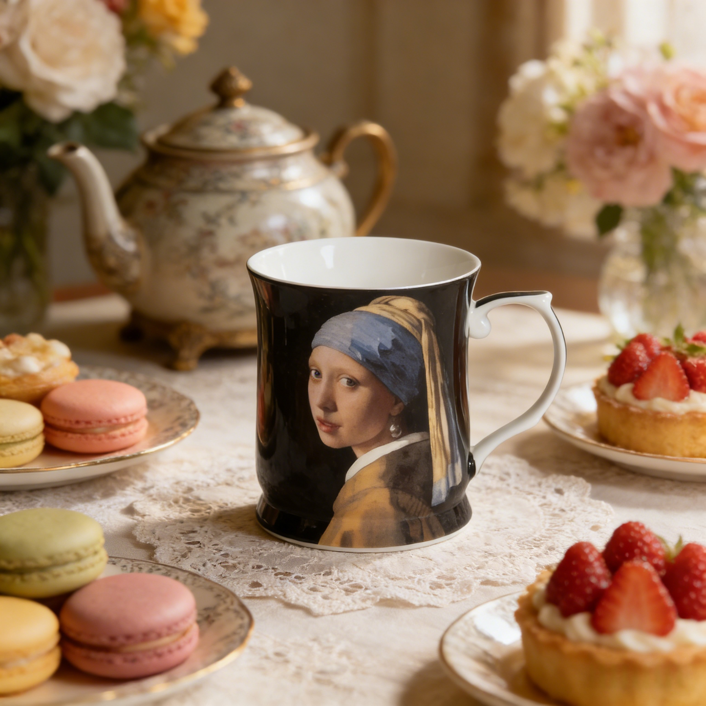 415cc Fine Porcelain Art Mug Classic Masterpiece Style Coffee Tea Cup Decor Gift # CW1696