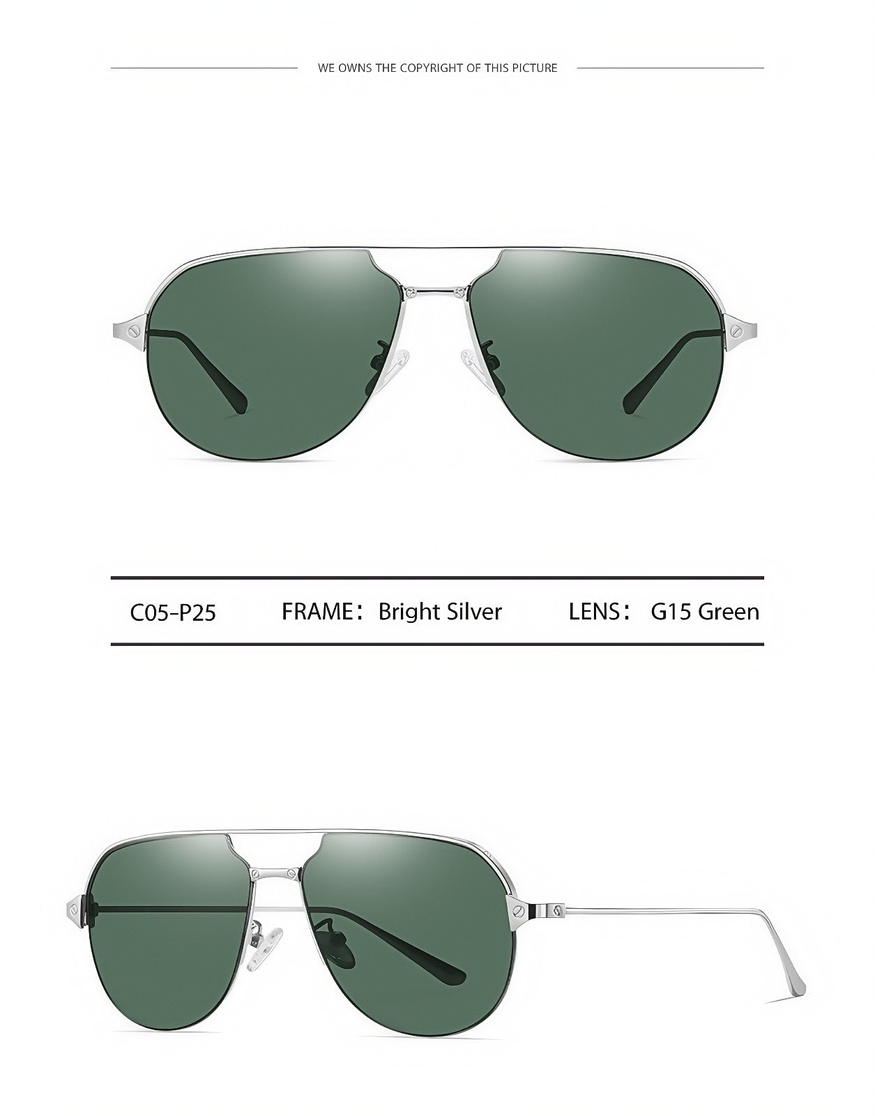 Men Polarized Aviator Sunglasses Lightweight UV400 Anti Glare Double Beam Design # JS8509