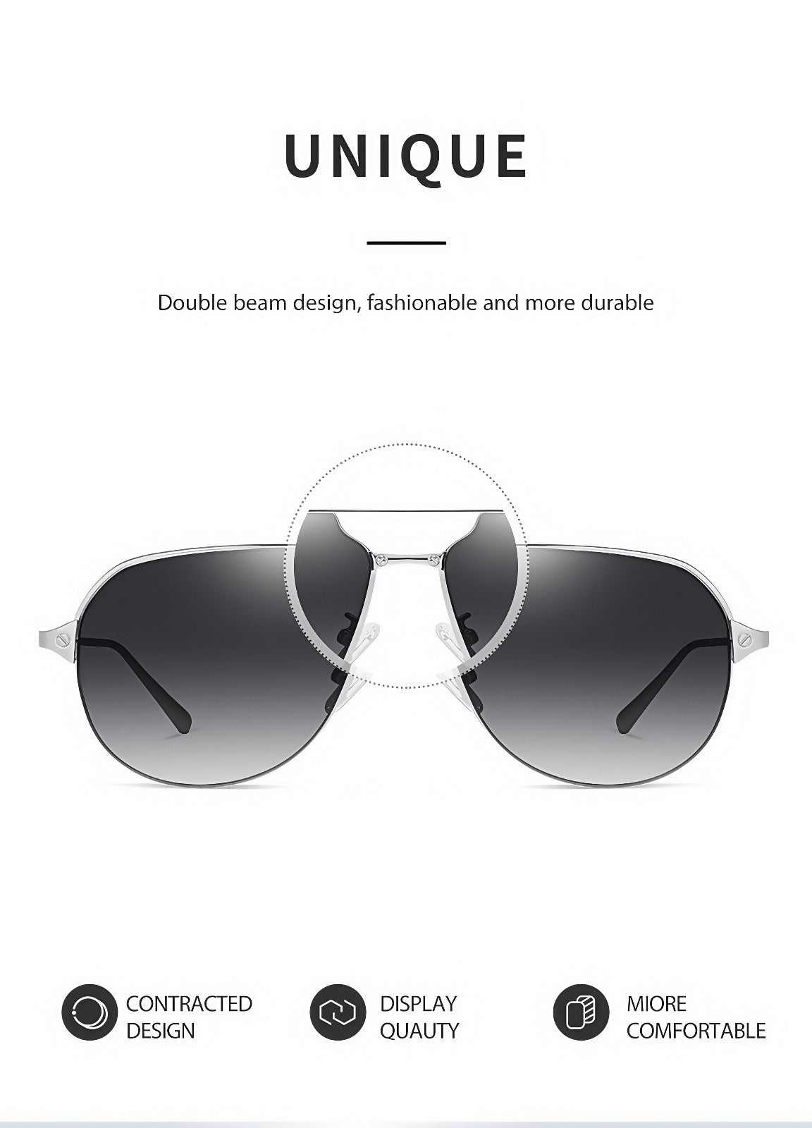 Men Polarized Aviator Sunglasses Lightweight UV400 Anti Glare Double Beam Design # JS8509