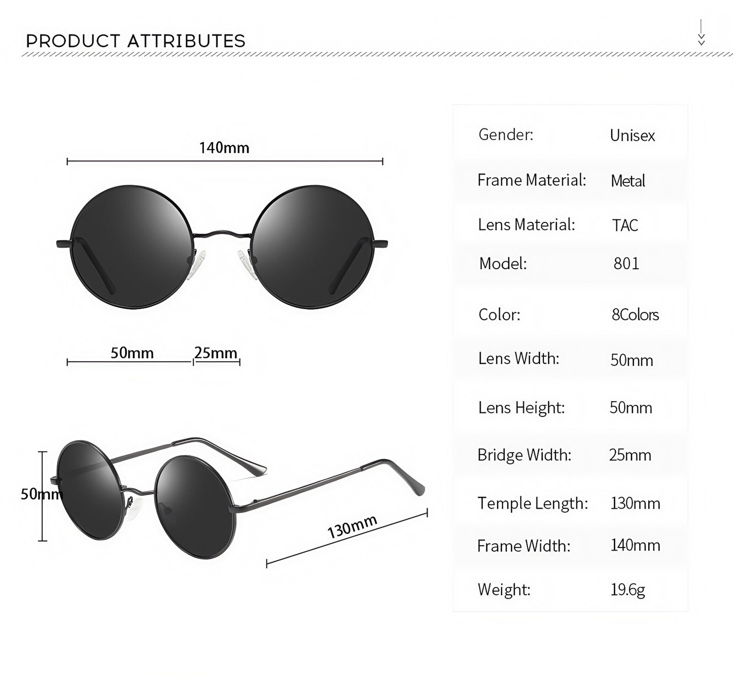 Men Retro Lightweight Circle Round Sunglasses UV400 Anti-Glare Hippie Aesthetics # 801