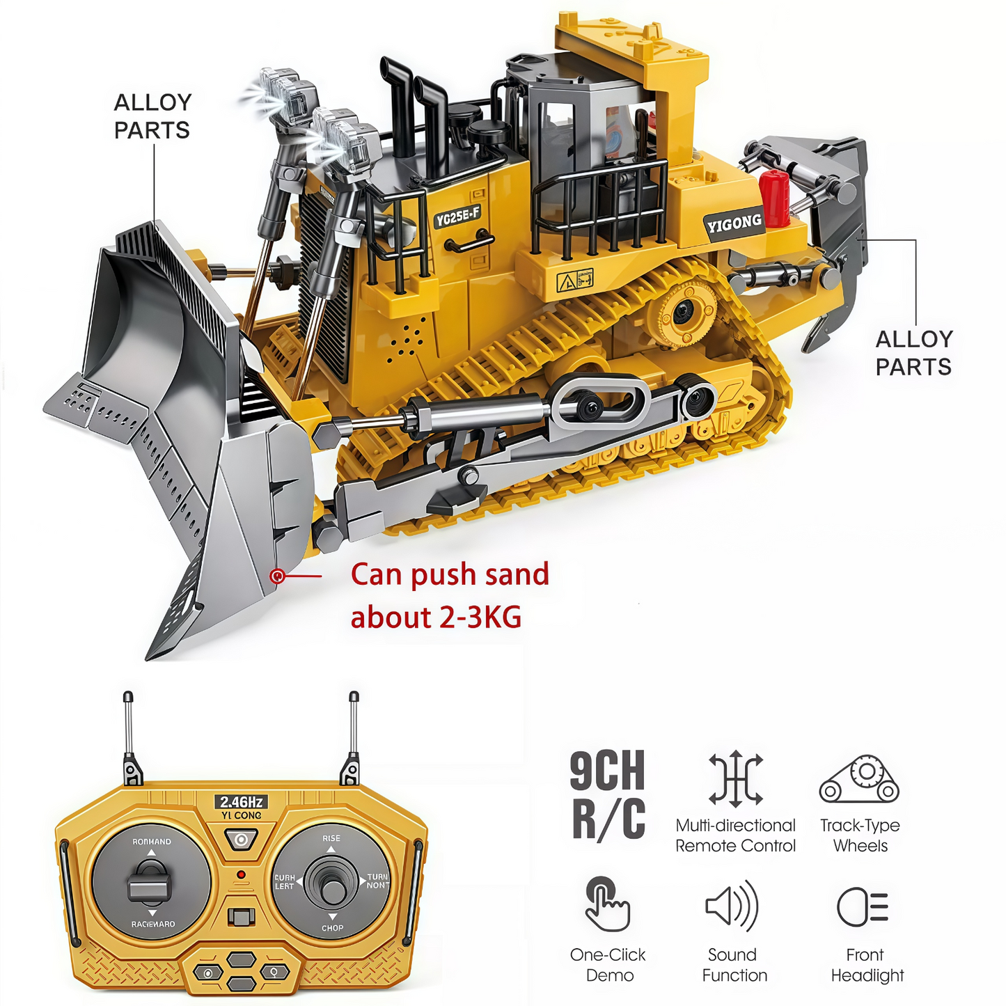 Remote Control Bulldozer Truck Tipper Loader Light & Sound RC Toy Boys Gift
