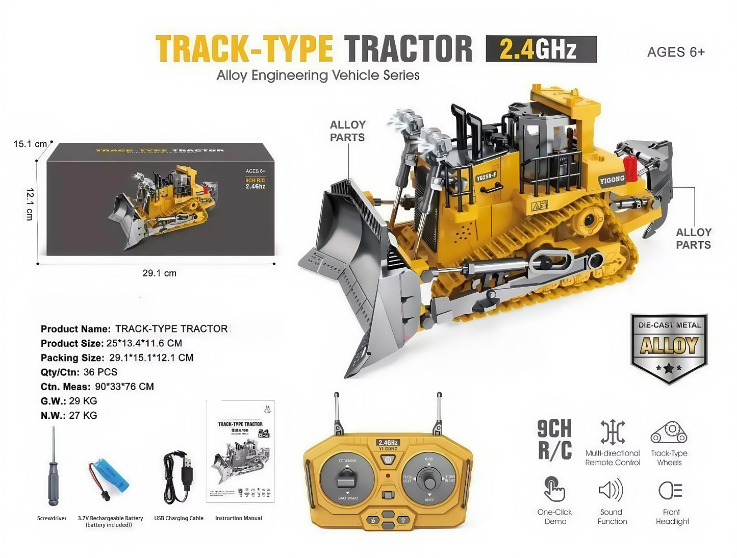 Remote Control Bulldozer Truck Tipper Loader Light & Sound RC Toy Boys Gift