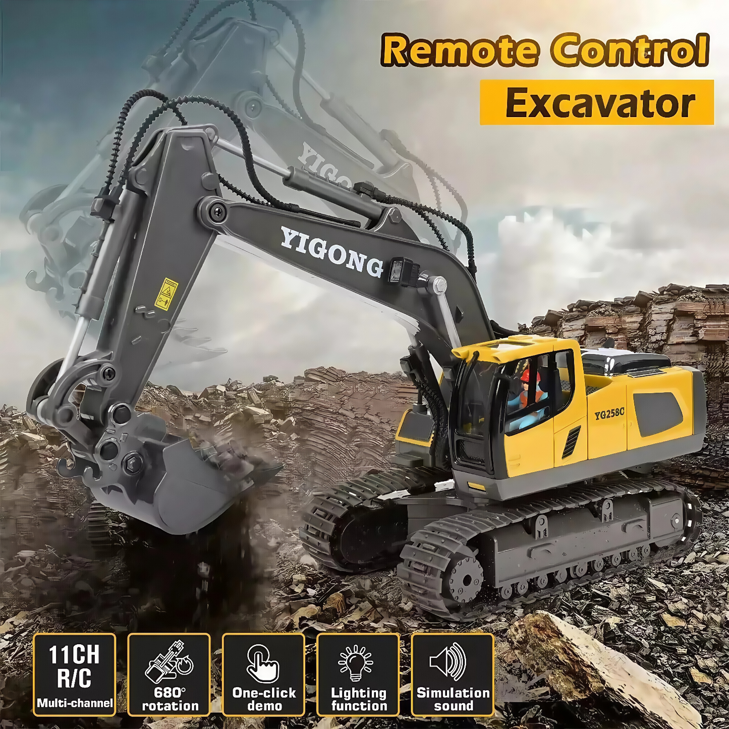 Construction Vehicle RC Toy Excavator Crawler Bulldozer Dump Truck Tipper Loader