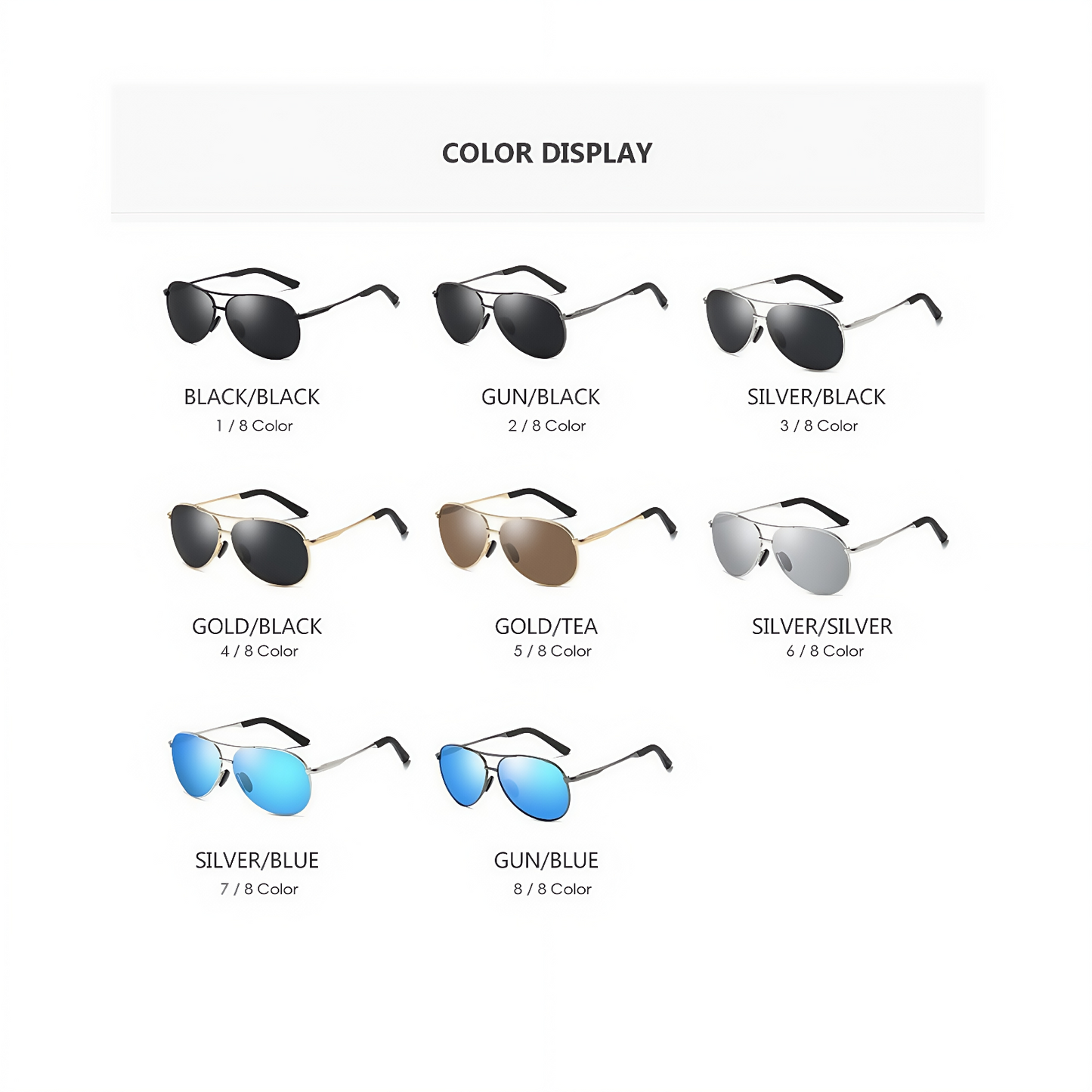 Men’s Polarized Aviator Sunglasses UV400 Metal Driving Outdoor Sports Daily Wear # 0971