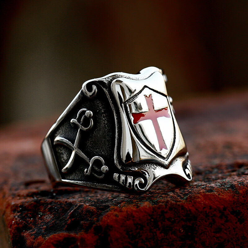 Men Retro Knight’s Cross & Crossed Swords Symbolize Courage Faith Loyalty Unity Rings # R308