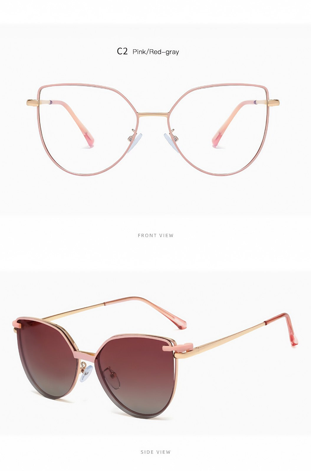 Women Cat Eye 2-in-1 Anti Blue Light UV400 Magnetic Clip-On Polarized Sunglasses # 95802