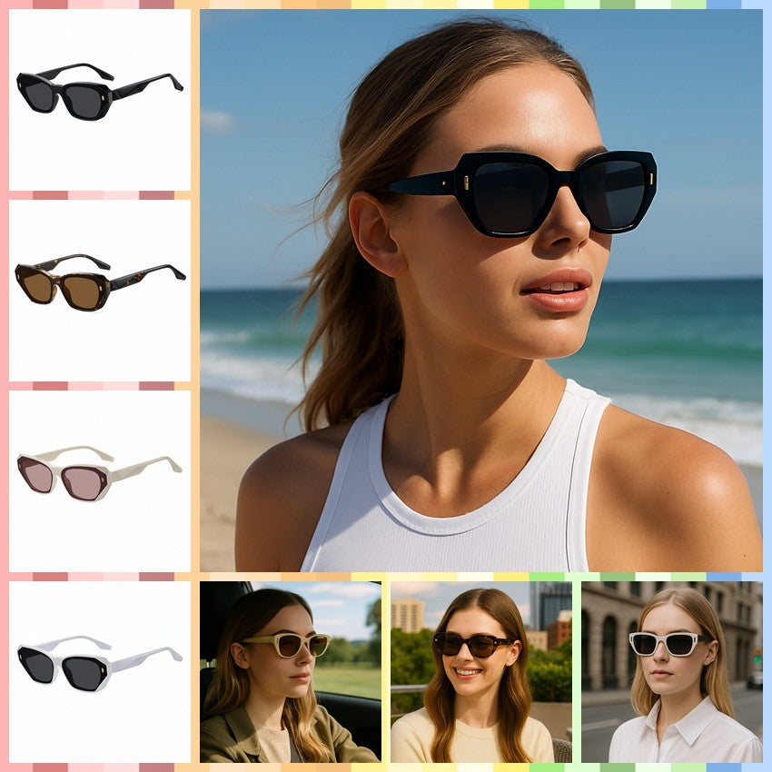 Women's Polarized Sunglasses Square Retro Rivet UV400 Anti-Glare Outdoor Driving # BC9103
