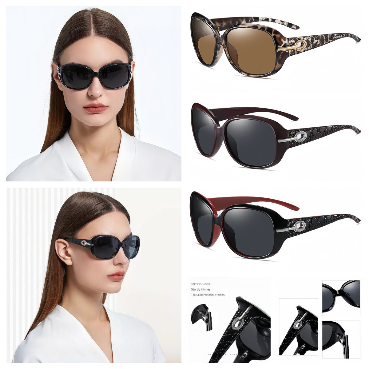 Women Diamond-Inspired Arms Anti-UV400 Polarized Sunglasses Travel Driving Beach # ST2012