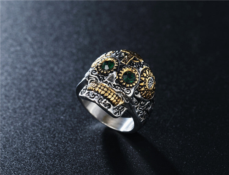 Men Individuality Amulet Stone Strength Edgy Cross Craft Totem Skull Biker Rings # R260