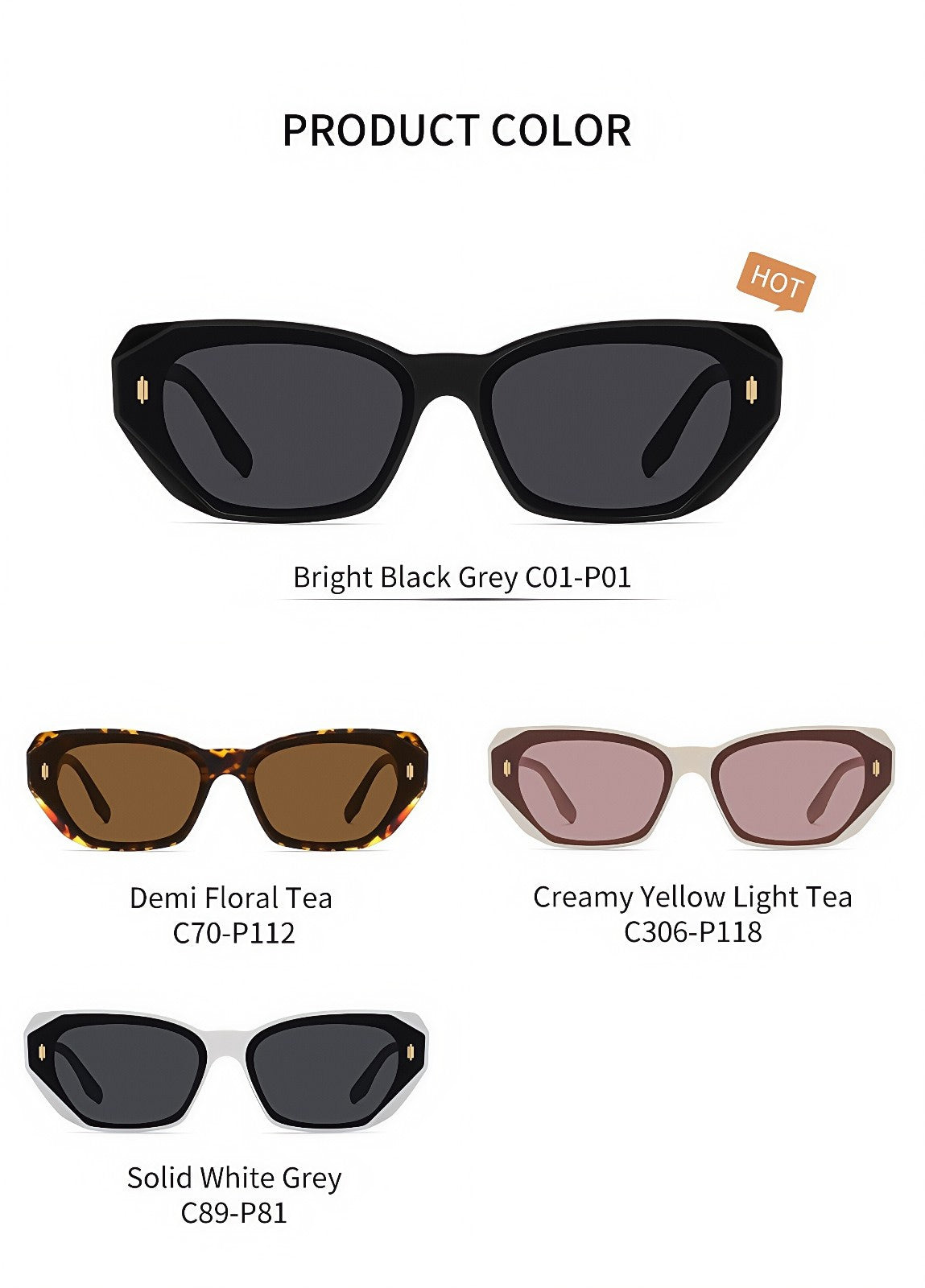 Women's Polarized Sunglasses Square Retro Rivet UV400 Anti-Glare Outdoor Driving # BC9103