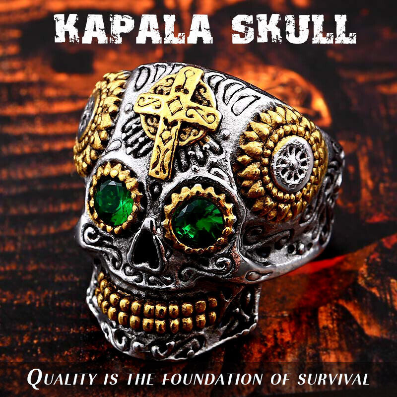 Men Individuality Amulet Stone Strength Edgy Cross Craft Totem Skull Biker Rings # R260