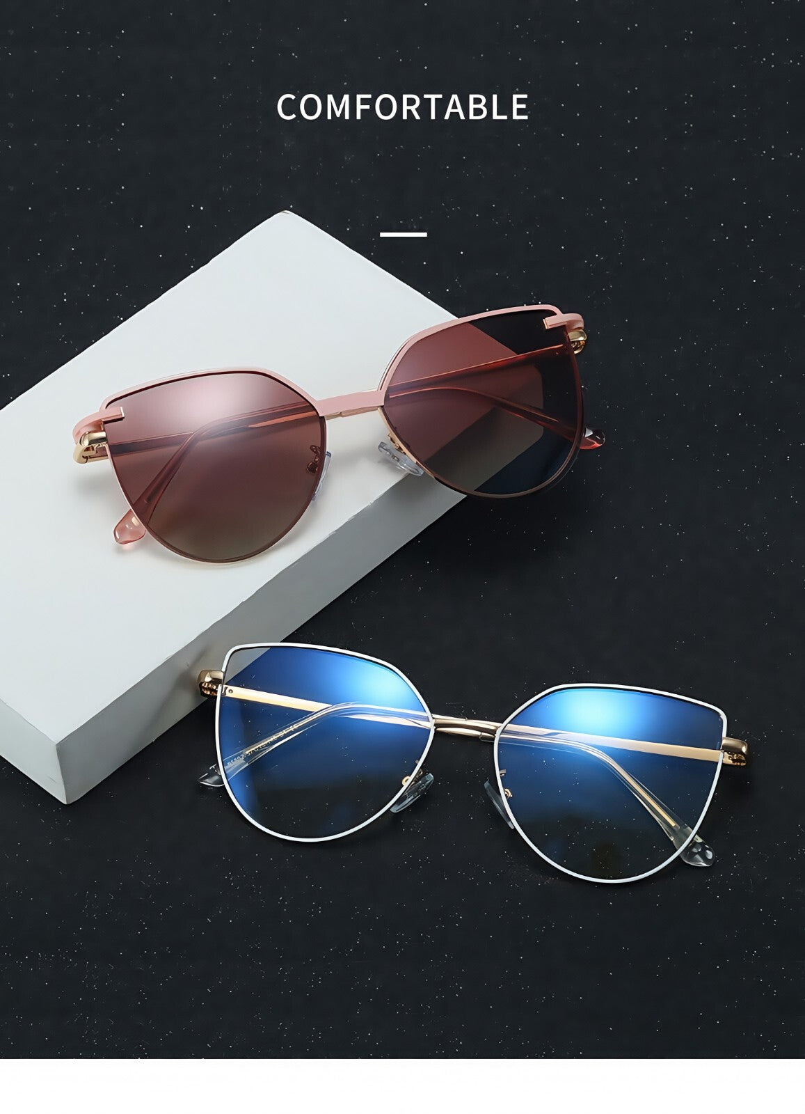 Women Cat Eye 2-in-1 Anti Blue Light UV400 Magnetic Clip-On Polarized Sunglasses # 95802