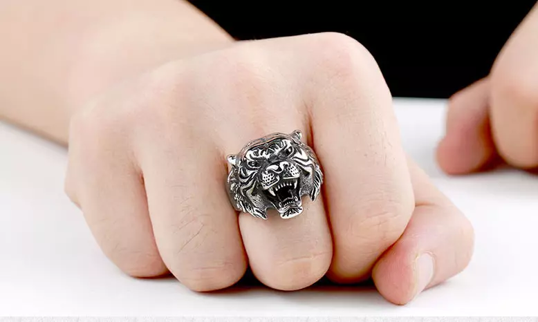 Men Tiger Head Symbol of Courage Leadership Wealth Strength Animal Engraved Ring # R31