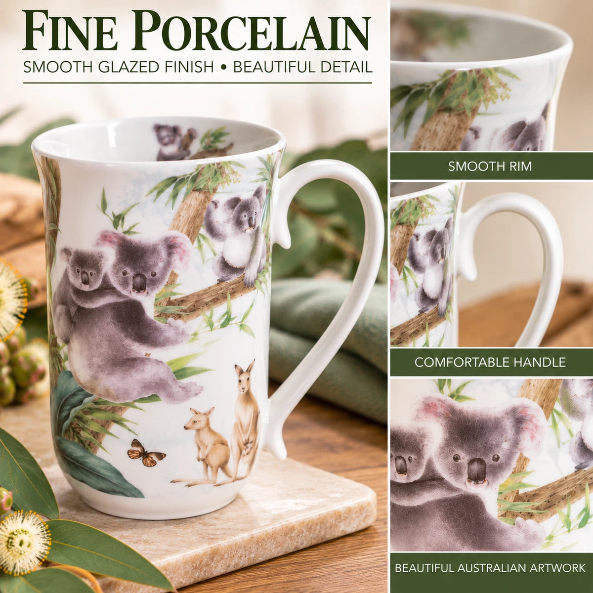 1-6x 405cc Australian Wildlife Koala Mug Fine Porcelain Coffee Tea Cup Gift Box