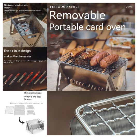 Outdoor Portable Folding Card Stove Stainless Steel Burner Grill BBQ Wood Burn